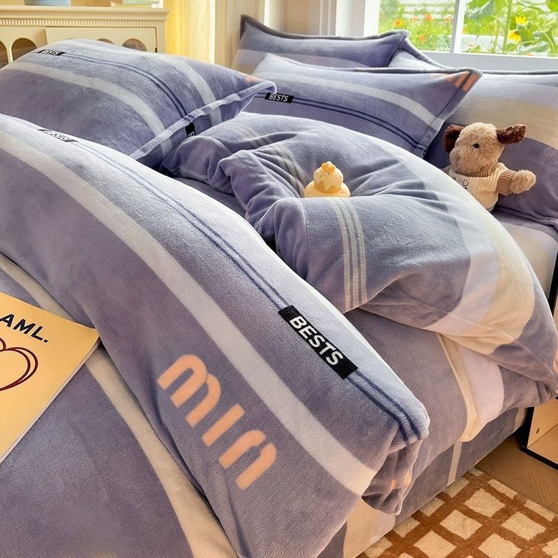 Cama de terciopelo de leche de invierno más terciopelo grueso brida sábanas de terciopelo de coral cubierta dormitorio de estudiantes tres piezas