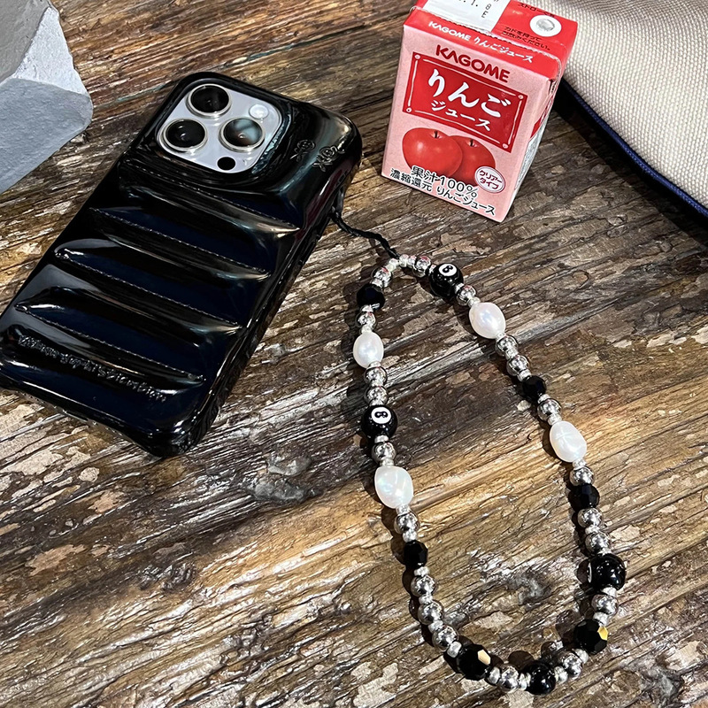 KKBEAD European and American Style Personality All-match Table Billiards Digital 8 Mobile Phone Rope Pendant Ins Style Imitation Pearl Beaded Mobile Phone Chain for Women