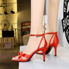 927-A3 European and American Summer High Heels Women's Shoes with Thin Heels， High Heels， Satin Cross over， Open Toe， Ho