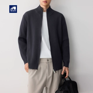 墨麦客男装高智通勤立领针织开衫2026秋款坑条肌理男士外套22292.