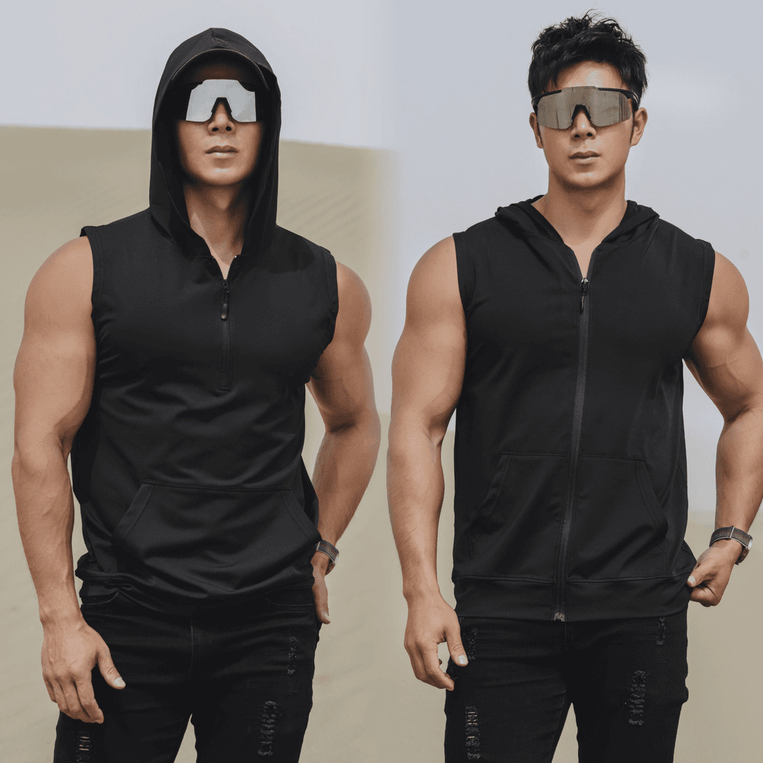 Ice Silk Quick-drying Half-zipper/Full-zipper Hooded Slim-fit Sports Waistcoat Vest Running Fitness Vest with Large Muscle