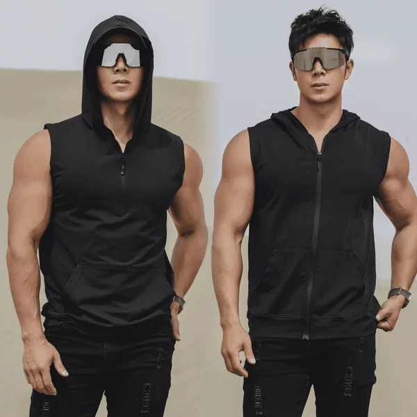 Ice Silk Quick-drying Half-zipper/Full-zipper Hooded Slim-fit Sports Waistcoat Vest Running Fitness Vest with Large Muscle