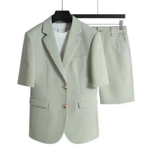 2025 Summer Thin Suit Version British Style Light Luxury Fashion Handsome Casual Short-Sleeved Shorts Two-Piece Set
