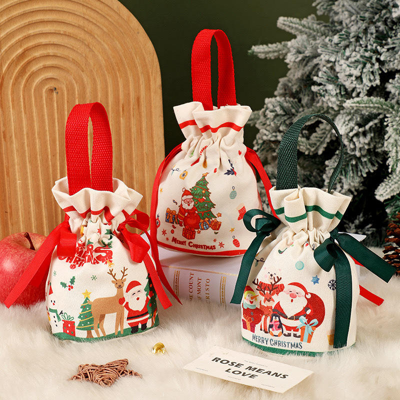 Nuevo tipo de bolsas de lona portátiles de Apple de Navidad, bolsas de azúcar de boda con regalos de mano, fábrica al por mayor.