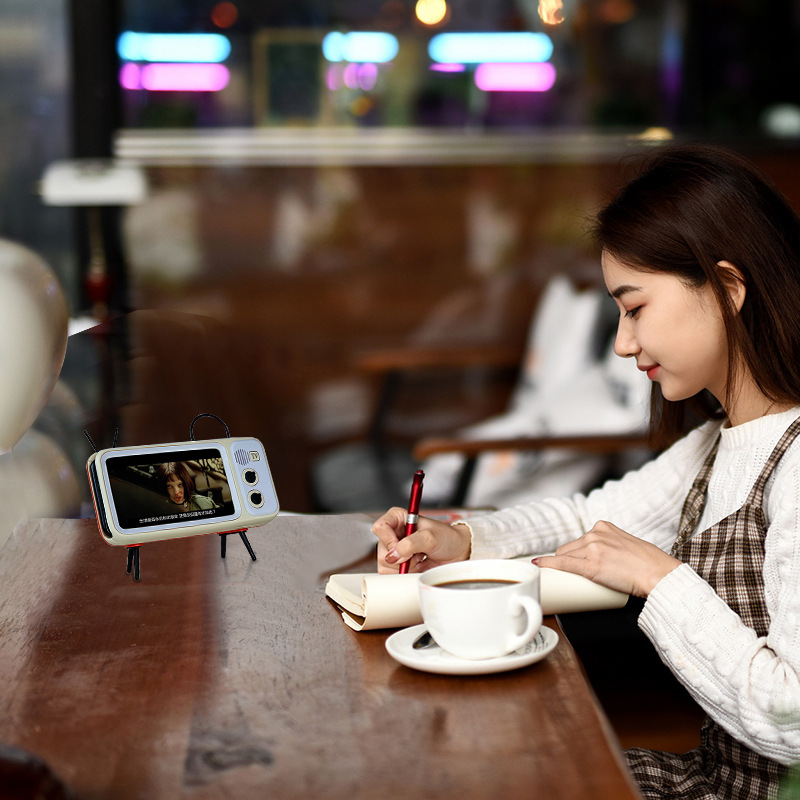 Soporte de teléfono móvil creativo escritorio retro TV Bluetooth audio soporte para teléfono móvil TV soporte decoración marco