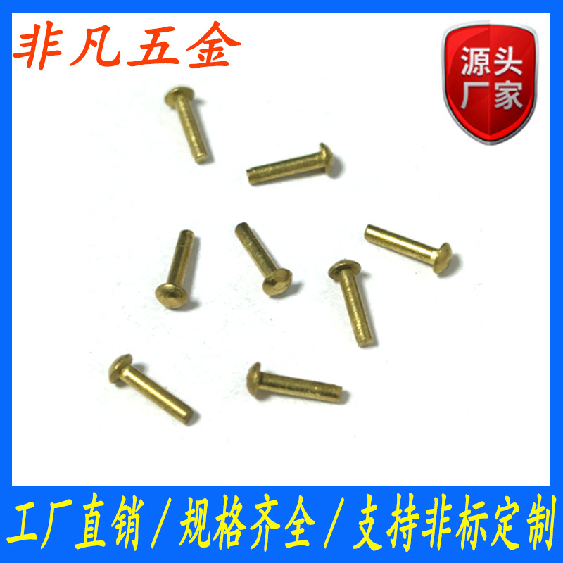 黄铜实心铆钉 圆头实芯光杆螺钉 半圆头盘头黄铜金色螺丝钉铆钉