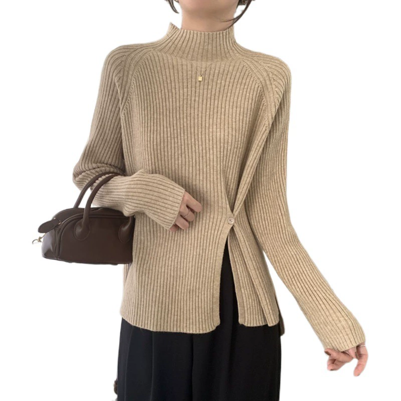 Плейн-свитер длинный рукав демисезон, дизайн связан knitted body-friendly термобелье, высокий воротник, увеличенная толщина, оверсайз