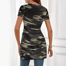 跨境女装2025年欧美春夏季亚马逊圆领紧身印花短袖T恤前短后长T恤