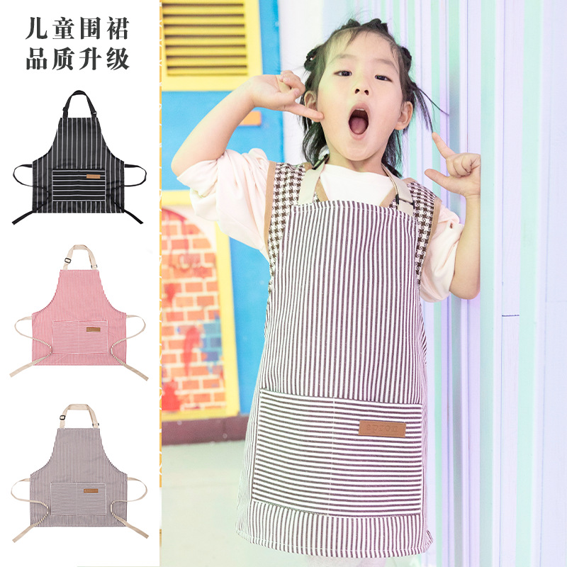 厂家批发儿童挂脖围裙可调节吃饭厨房男绘画女孩家务围裙印字logo