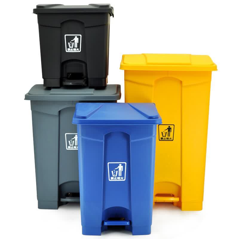 Wholesale 45L, 68L, 87L gray pedal-operated flip-top trash bins for cleaning, sanitation, and property management, suitable for outdoor and indoor use
