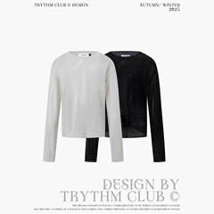 TRYTHMCLUB 薄款微透慵懒风宽松长袖针织毛衣情侣T恤上衣男女