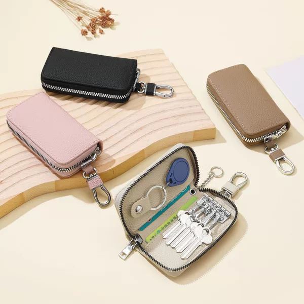 Zipper Key Bag Large Capacity Men's Waist-Hanging Leather Universal Card Holder Universal Car Multi-Function Keychain Wholesale