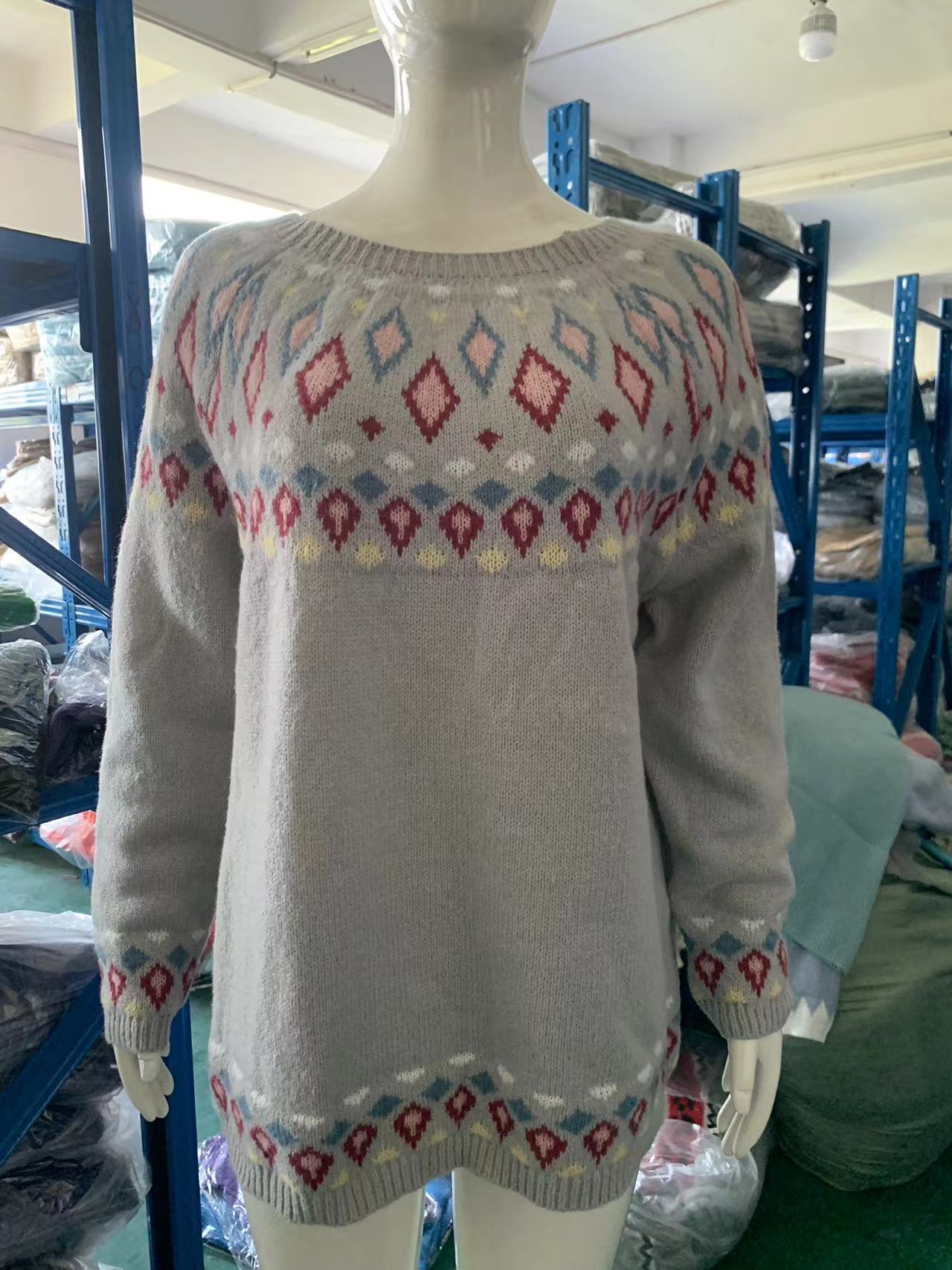 New Sweater Women Wish Hot Sale Round Neck Color Matching Loose Fashion Pullover Knitted Sweater 45 Undefined