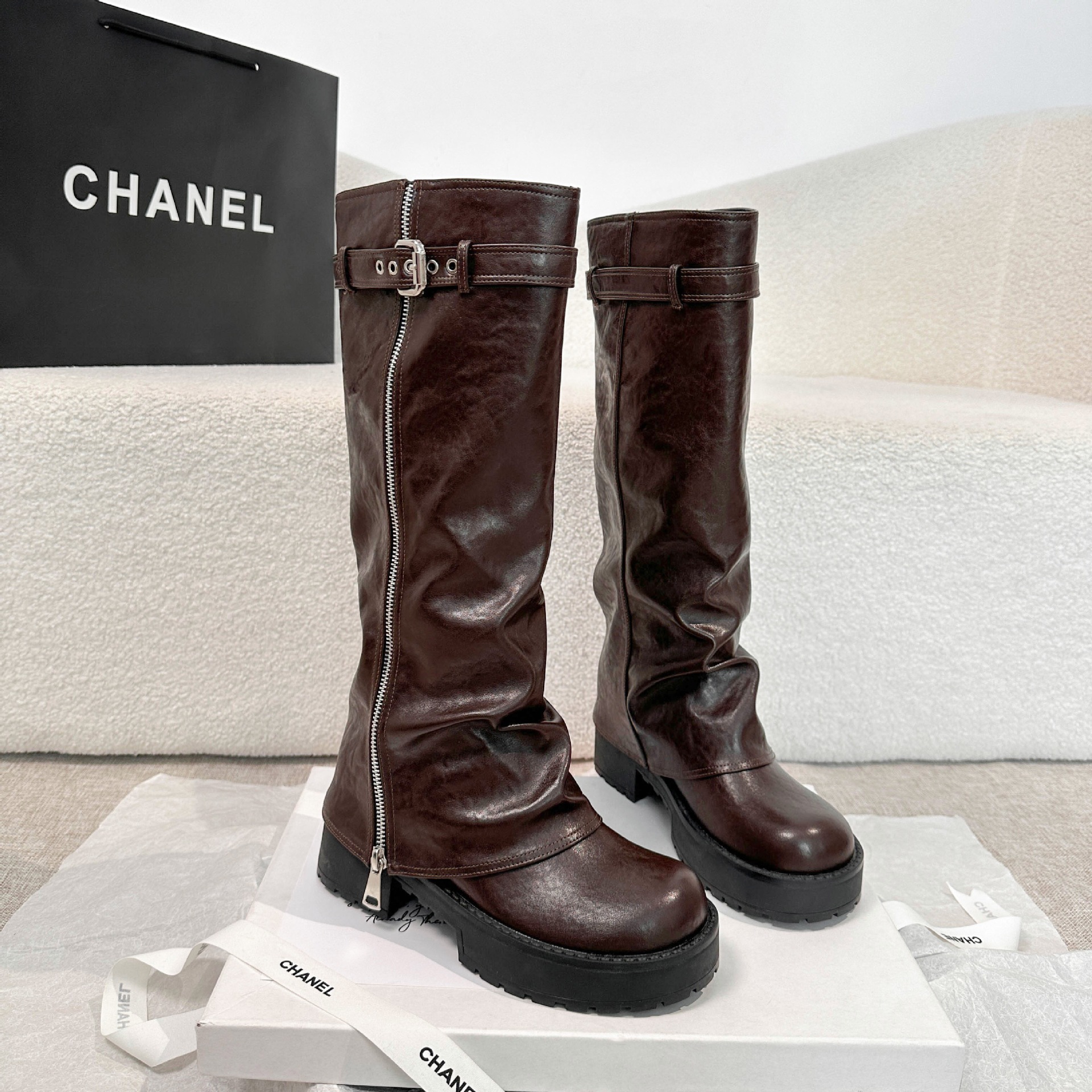 Botas Vaqueras Altas para Mujer de 8 cm Superfibra Suela Gruesa Aumento de Altura para Otoño e Invierno