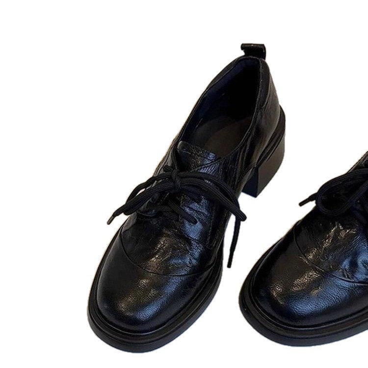 Gran Bretaña retro redonda cabeza de lazos zapatos Lefour otoño / invierno 2025 nuevo estilo de viaje versátil zapatos de cuero de tacón grueso zapatos de mujer