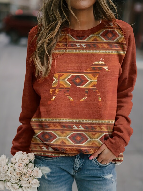 Wholesale New Cross-Border Source Western Aztec Bohemian Print Round Neck Casual Sweatshirt Wholesale New Cross-Border Source Western Aztec Bohemian Print Round Neck Casual Sweatshirt