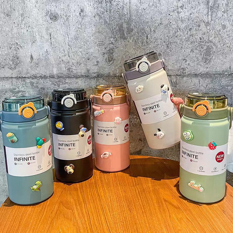 提手保温杯学生上学专用双饮大容量杯子不锈钢高颜值便携随行水壶