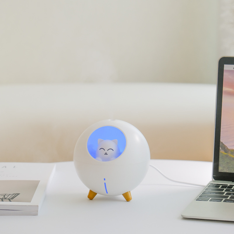 스타 귀여운 애완 동물 고양이 가습기 미니 USB 충전 인터페이스 침실 사무실 야간 가습기 2 IN 1
