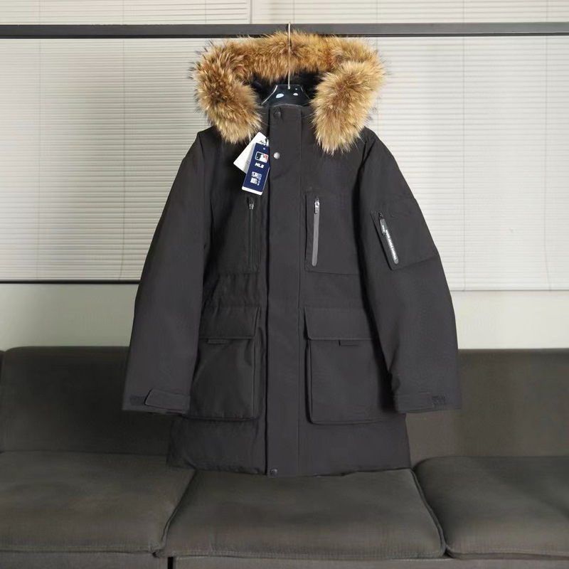 MLB冬季中长款羽绒服大毛领休闲连帽工装2代羽绒服情侣款男女同款|undefined