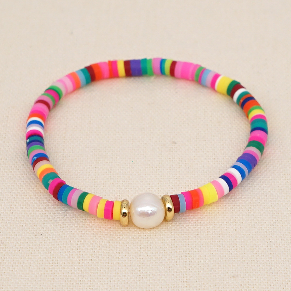 New Crystal Soft Ceramic Rainbow Beads Handmade Beaded Stacking Bracelet display picture 5