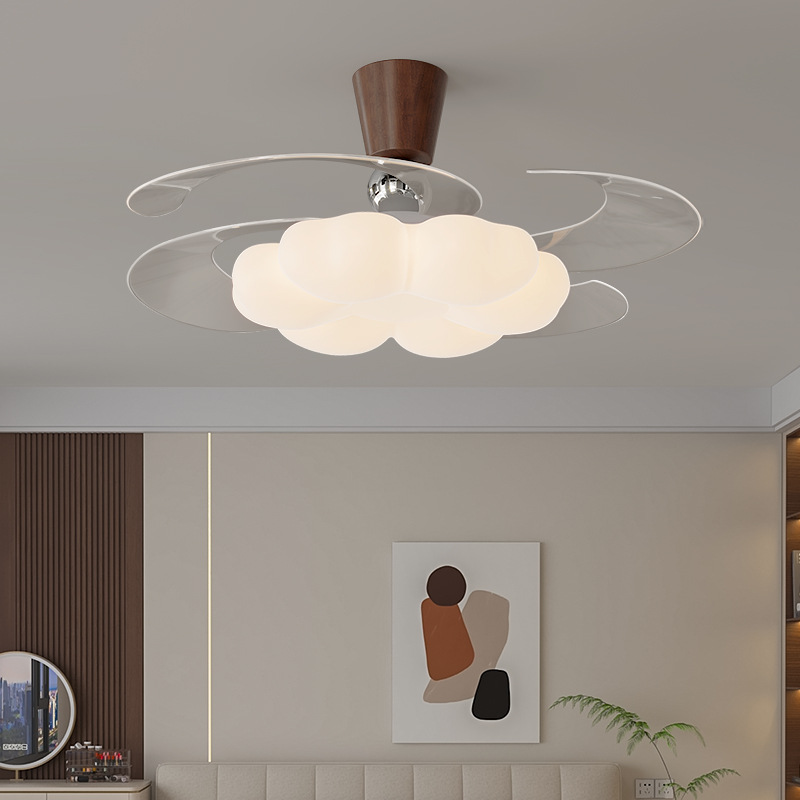 Smart Bedroom Invisible Fan Lamp Medieval Cream Living Room and Restaurant Full Spectrum Electric Fan Chandelier Integrated Ceiling Fan Lamp