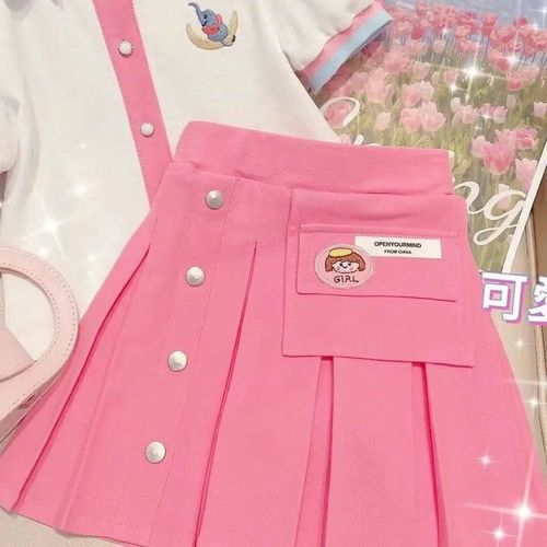 Girls' Korean style suit  new summer style Internet celebrity medium and large children's style short-sleeved Polo shirt pleated skirt two-piece set
