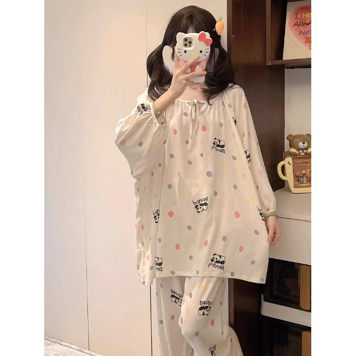 Pijamas de algodón nubes al por mayor transfronterizos de primavera y otoño de cuello redondo hoodie de mangas largas pantalones dulces y sueltos ropa para el hogar cómoda