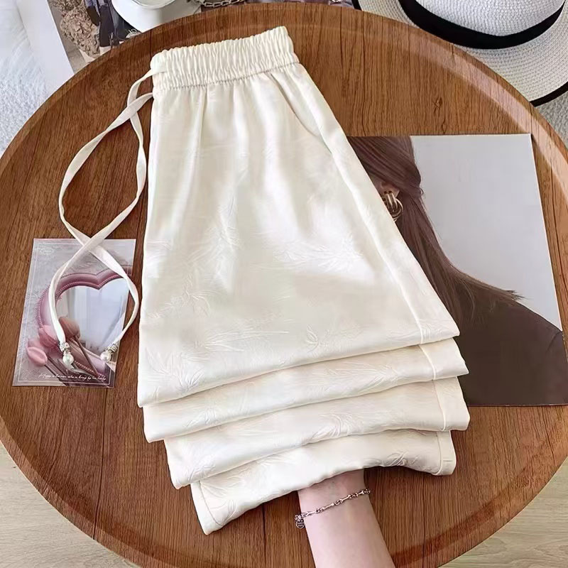 Mom Spring Acetic Jacquard Drawstring Loose Wide Leg Pants Women's 2025 Summer New High-end Casual Pants Mom Spring Acetic Jacquard Drawstring Loose Wide Leg Pants Women's 2025 Summer New High-end Casual Pants