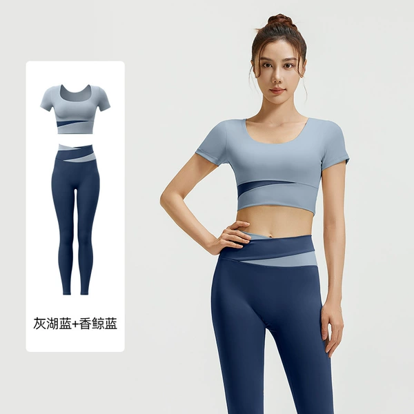 Gray Lake blue short sleeves+gray lake blue trousers