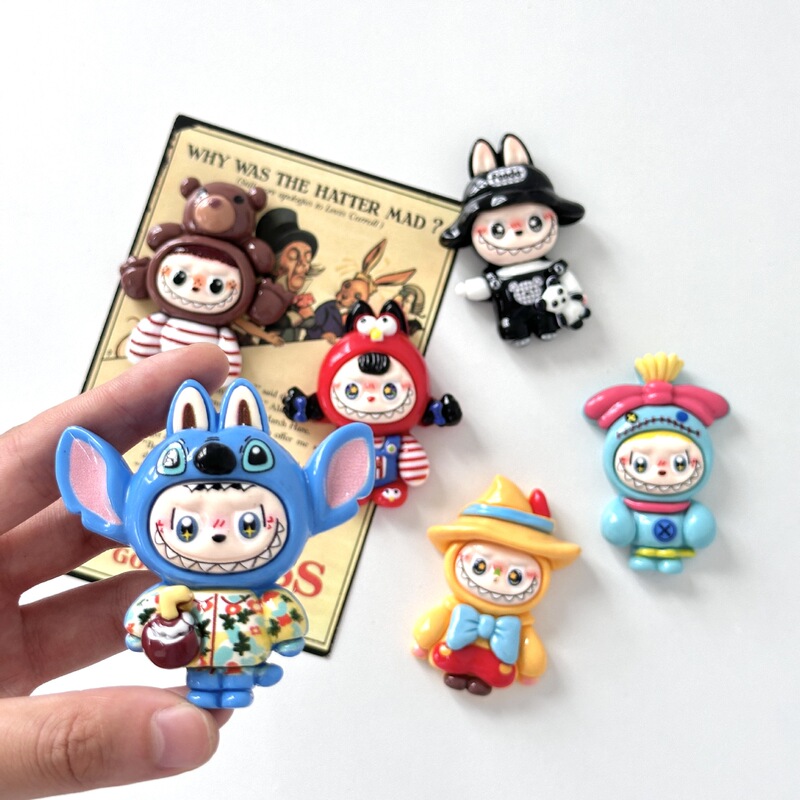 新しい漫画かわいいラブブ半透明ソリッドカラー冷蔵庫マグネット樹脂アクセサリー三次元装飾磁気ステッカー|undefined