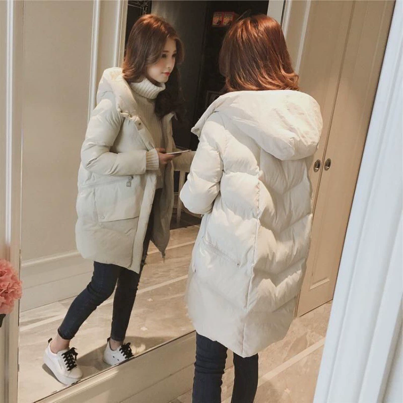 Long winter down jacket with down for students, mid-length, 2023 collection, Korean style, oversize, increased thickness