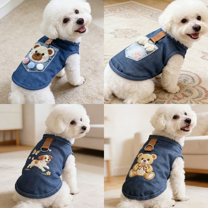 Pet Dog Clothes for Cats, Teddy, Bichon, Pomeranian, Small Dogs, Spring and Summer Thin Denim Vest with Leash Ring