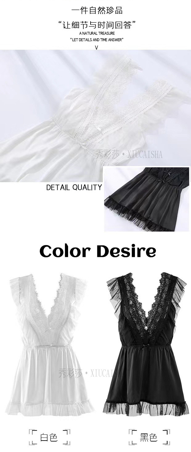 Plus Size Lace Babydoll Nightgown, Short Skirt Style, Black One Size — detail image 18