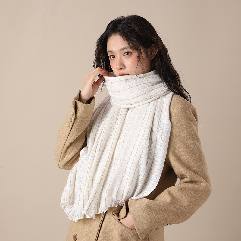 Elegant woven style cashmere 2024 new plaid women's winter Korean version versatile white student scarf_voghion.com