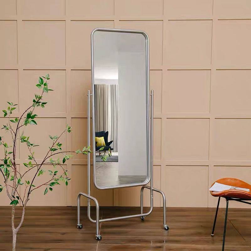 Stainless Steel Vertical Mirror, Clothing Store Full-Length Mirror, Dressing Mirror, Household Movable Fitting Mirror, Stainless Steel Floor Mirror