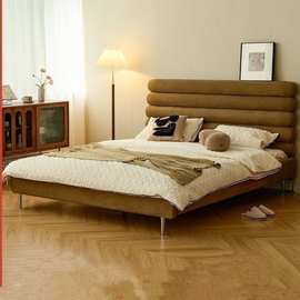 复古现代简约奶油科技绒布艺床轻奢小户型意式双人主卧软包双人床
