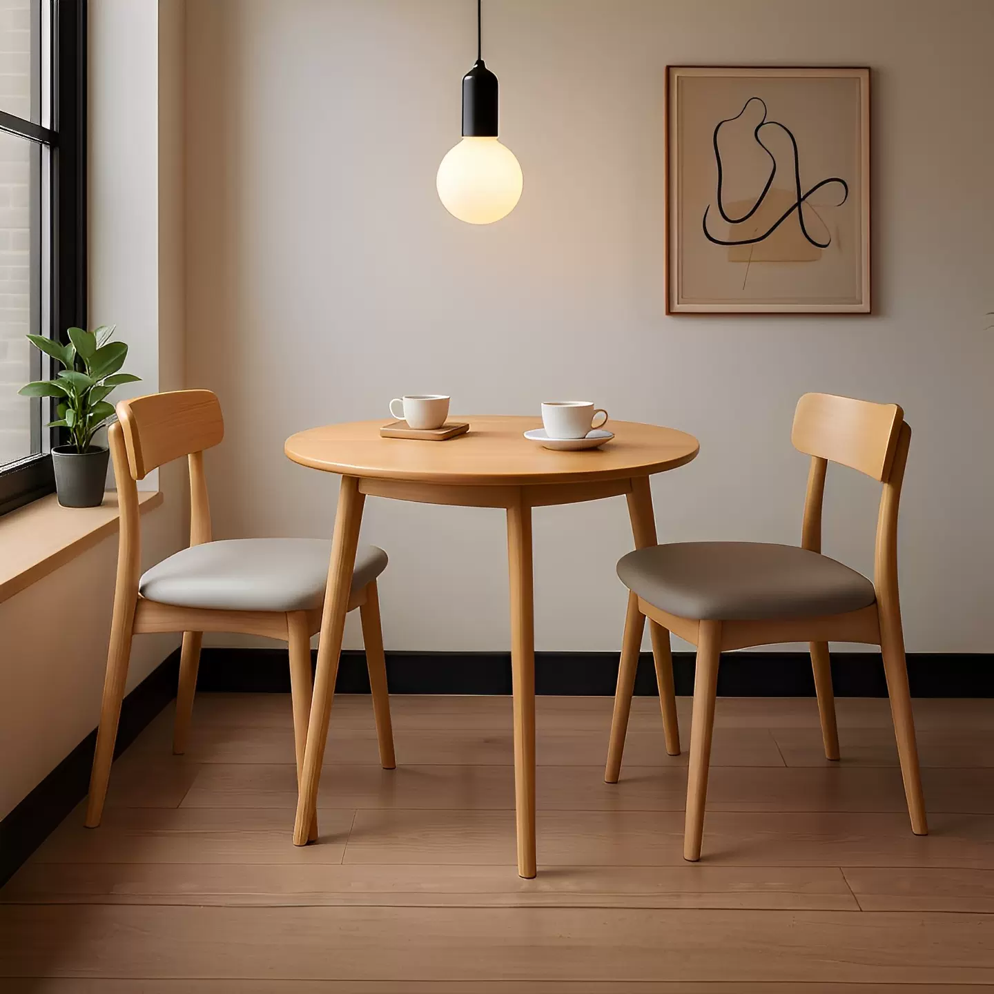 全实木餐桌餐饮商用圆桌家用小户型咖啡桌网红奶茶店洽谈桌椅组合