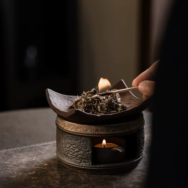 Classical Rustic Ceramic Incense Burner Indoor Tea Roasting Burner Incense Powder Essential Oil Cedar Diffuser Japanese Style Dry Burning Incense Dish