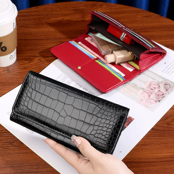 Ailun's New Pu Women's Wallet, High-End Crocodile Pattern Patent Leather Wallet, Multi-Functional Large-Capacity Cross-Border Bag