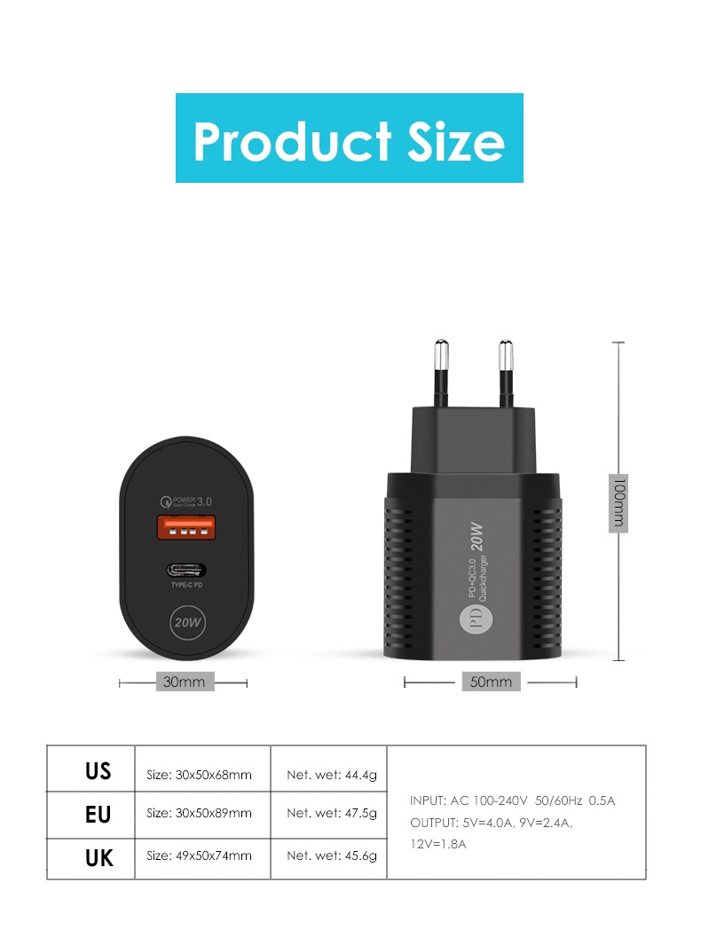 New PD20W mobile phone charger 5V3A type-c PD fast charging head British standard adapter_voghion.com