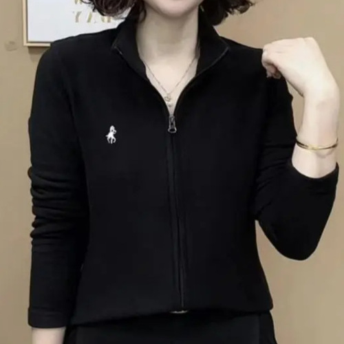 Women's 2024 Autumn/Winter Collar-Style Embroidered Double-Zip Fleece Open Hoodie, New Slimming & Warm Outerwear