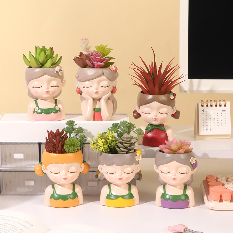 Chậu Cây Resin Chậu cây hình cô gái resin, chậu mọng nước mini, trang trí sân vườn, ban công và bàn làm việc (RG-238)