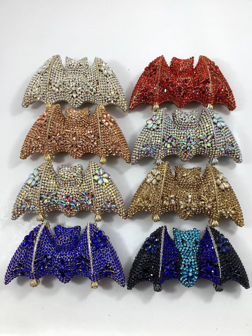 Túi xách tay nữ hình dơi đính đá rhinestone kim loại tay cầm rỗng — Màu xanh lam đậm chi tiết 2