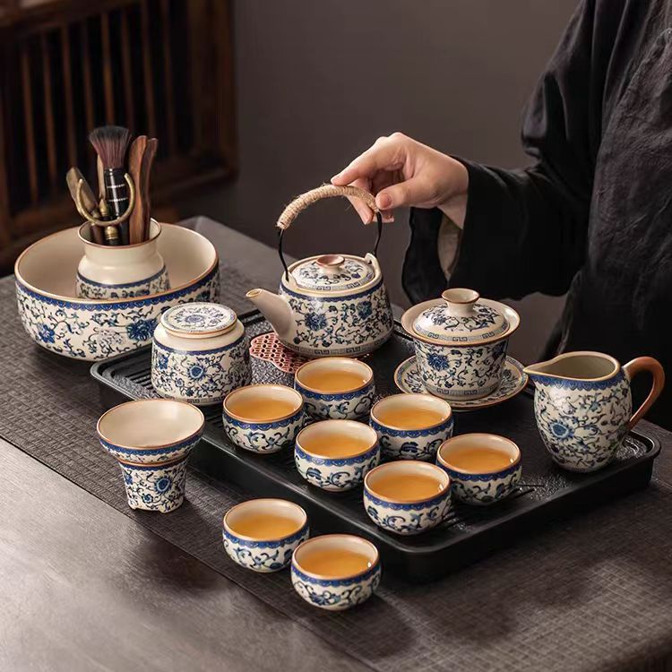 Alta calidad Nuevo 2024 nuevo arroz verde huangru horno kung fu conjunto de té doméstico ligero de lujo de alta calidad cerámica china tetera taza de té