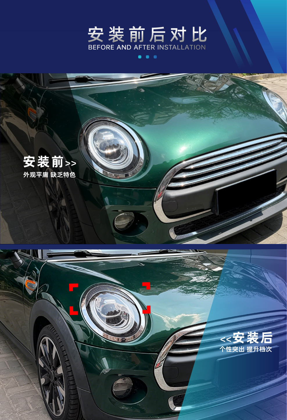 Suitable for BMW Mini F55 F56 F57 2014-2024, special front headlight eyebrow car sticker for cross-border modification