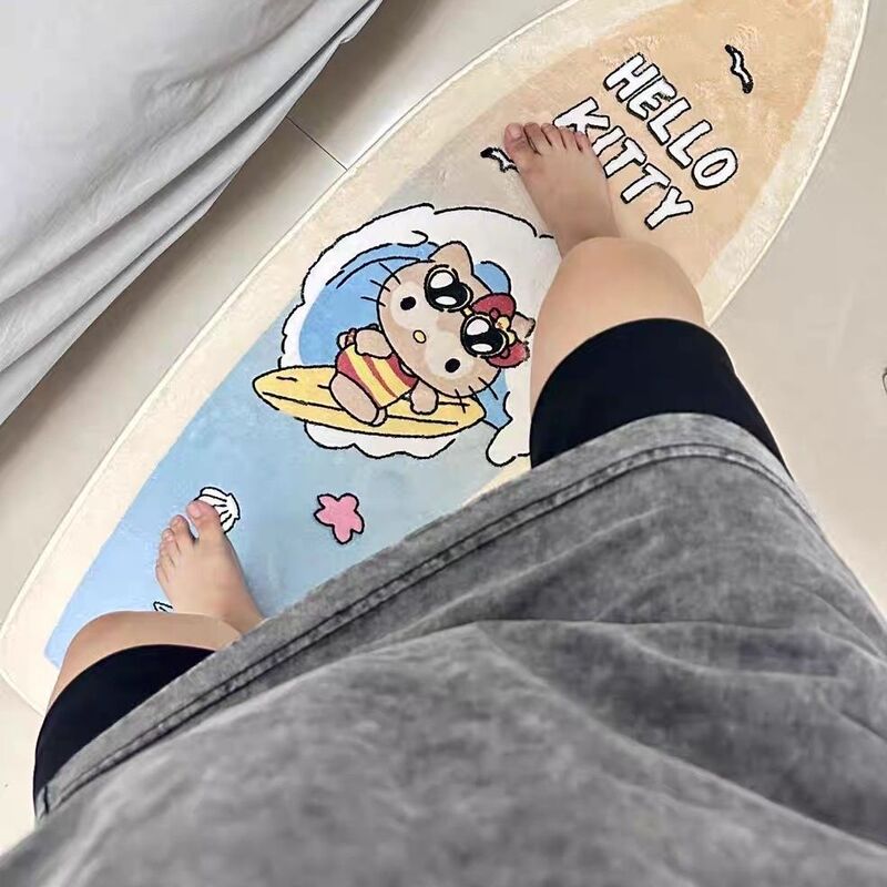 hellokitty地毯新款冲浪黑皮kt猫床边毯脚垫女生挂毯长条毛绒地毯|undefined