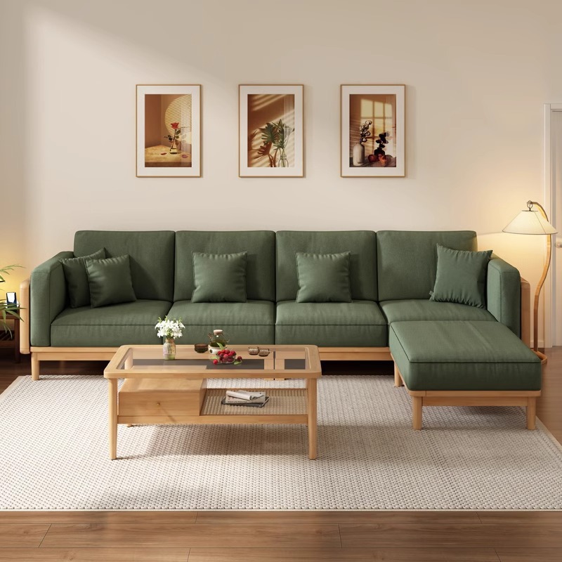 Log Style Solid Wood Rattan Sofa Combination Living Room Small Apartment Japanese Retro Modern Simple Home Wooden Sofa