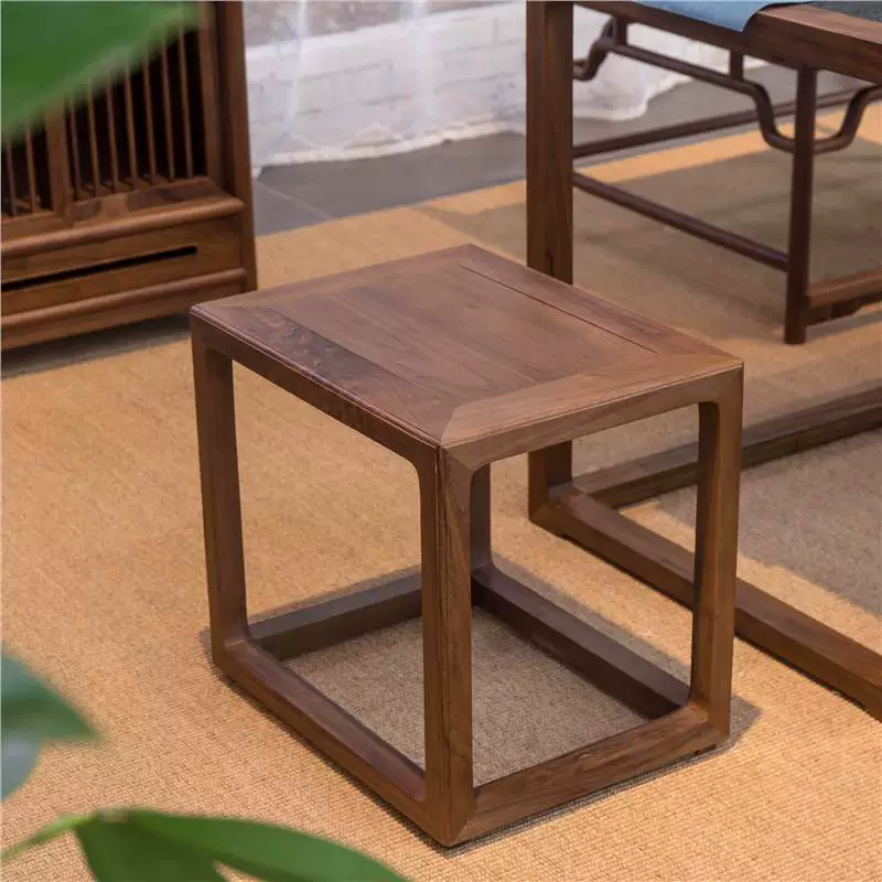 Черный орех Новый китайский стиль Простой стул Табурет Домашняя скамейка Старый вяз Низкий стул Китайский дзен-стиль Квадратный стул