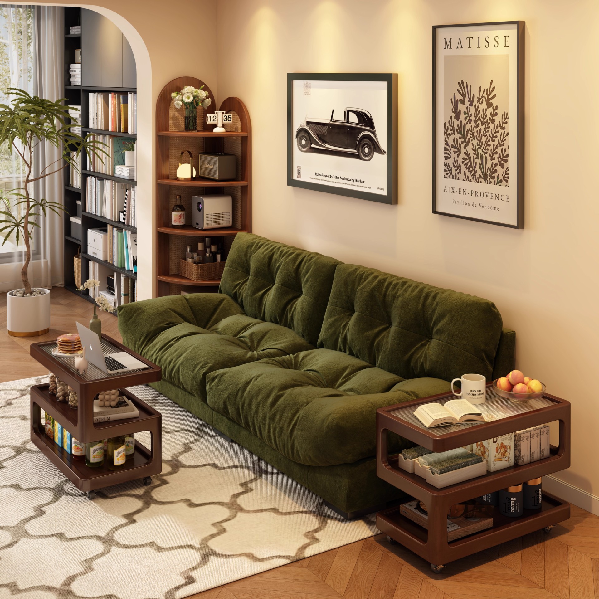 Sofá de madera maciza móvil gabinete lateral sala de estar estilo medieval mesa de té doméstica dormitorio creativo alternativa de mesilla de cama