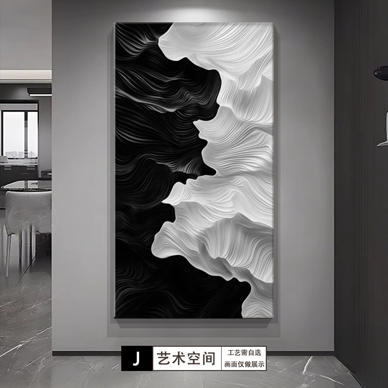 黑白抽象玄关装饰画意式极简高级感走廊过道挂画砂岩肌理入户壁画|undefined